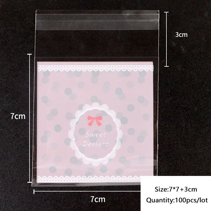 50 Pz/Lotto Pink Lace Strip Bowknot Decor Snack Food Packaging Candy Bag 2021 Regalo Di Capodanno Sacchetto Di Cellophane Di Plastica Autoadesivo