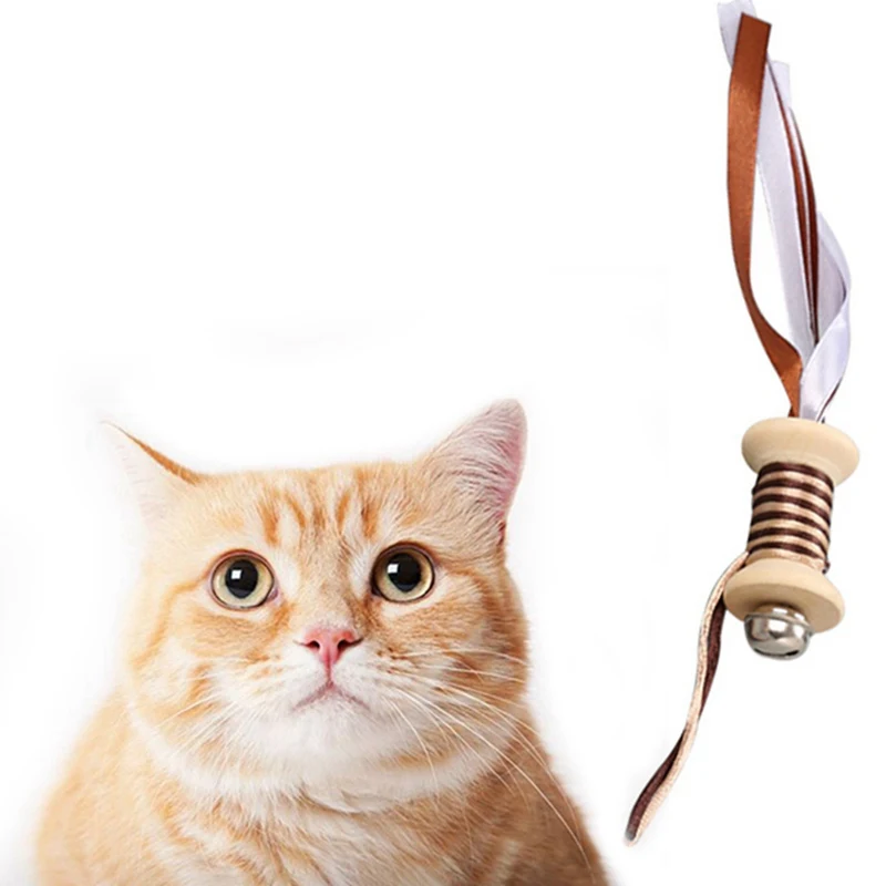 

111-Pet Interactive Toy For Cat Wooden Dumbbell With Colorful Straps And Bell Funny Teaser Kitten Toy with bell 2020 1