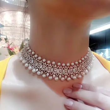 

janekelly new clear white stone cubic zirconia micro pave setting wedding choker for women Punk Hiphop Rock Jewellery