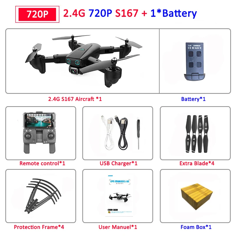 S167 складной Профессиональный Дрон с камерой 4K HD селфи 5G gps WiFi FPV широкоугольный Радиоуправляемый квадрокоптер Вертолет игрушка E520S SG900-S - Цвет: 2.4G 720P 1B Foam