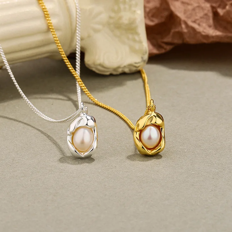 

Lispector 925 Sterling Silver Retro Baroque Shell Pearl Pendant Necklaces for Women Irregular Chic Necklace Female Jewelry Gifts