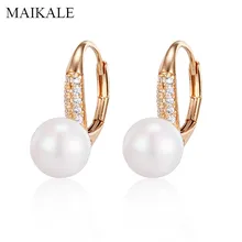 Женские простые круглые серьги MAIKALE, позолоченные/посеребренные серьги-гвоздики с фианитом и жемчужинами, ювелирные изделия для подарка