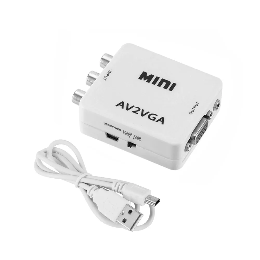Mini HD AV2VGA видео адаптер белый AV RCA CVBS в VGA конвертер с 3 5 мм аудио к ПК HDTV |