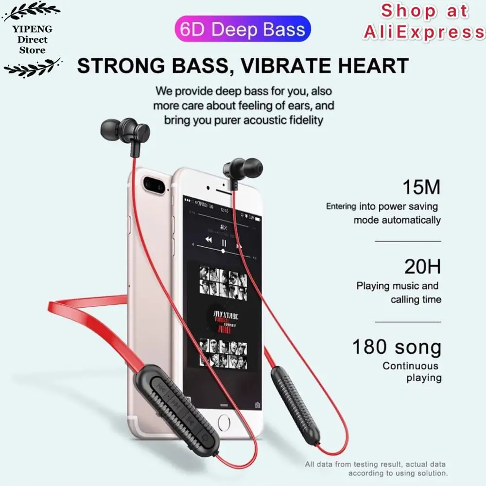 OVLENG S19 Wireless Bluetooth Earphones Sport Neckband Earbuds with Microphone as MP3 Player Walkman Handsfree for Smart Devices