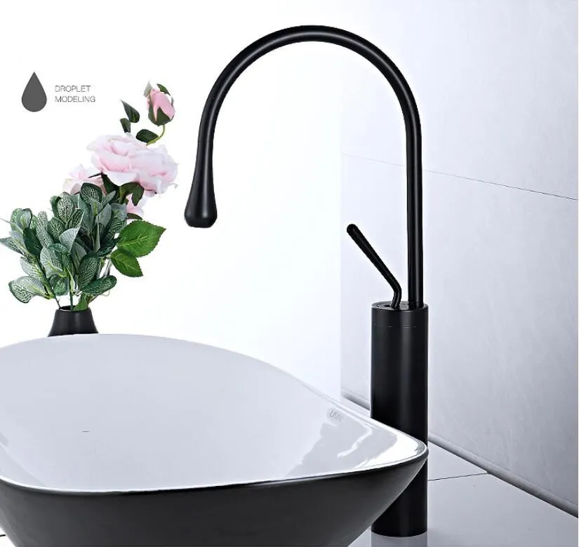 Basin Faucets Modern Black Bathroom Faucet Waterfall faucets Single Hole Cold and Hot Water Tap Basin Faucet Mixer Taps - Цвет: black long