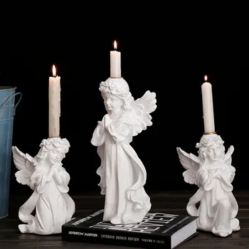 

European Pray Angel Sculpture Candle Holder Vintage Candlestick Crafts Home Wedding Decoration Ornaments Furnishing Girl Gift