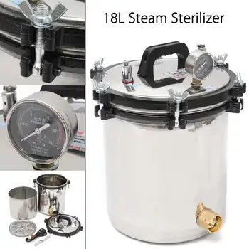 

110V 18L Stainless Steam Autoclave Sterilizer Medical Steam Sterilizer Stainless Steel Dual Heating Disinfect Equipment for Lab