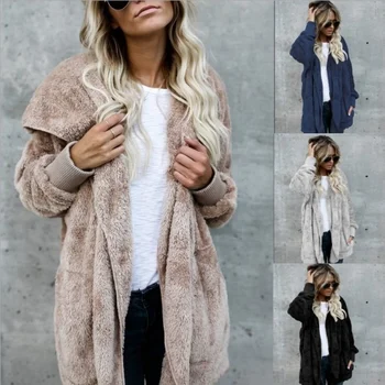

ZOGAA Ladies Fashion Hooded Coat Female Thickened Loose Faux Fur Cardigan Coat Autumn Winter Warm Hood Jacket Outwear Long Coat