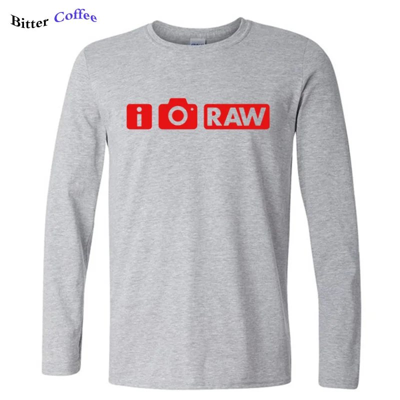 Новая брендовая одежда I Shoot RAW забавные Фото Прикольные футболки с надписями Футболка Мужская хлопковая футболка с длинными рукавами и круглым вырезом