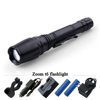 

Portable zoomble led flashlight torch cree xm-l t6 waterproof 5 mode 3000 lumens lanterna light use rechargeable battery 18650*2