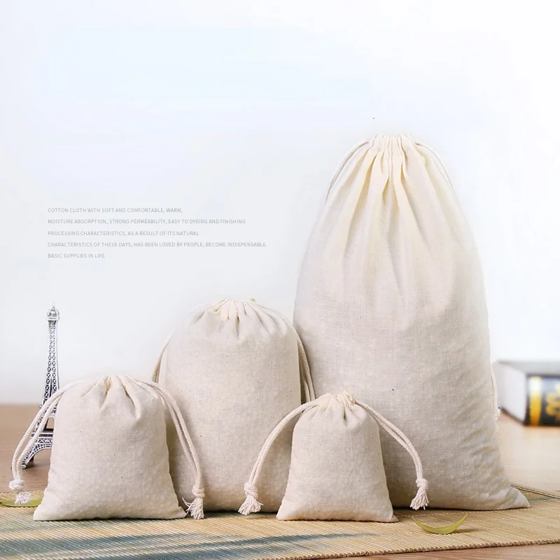 Cotton Jewelry Pouches Gift Drawstring Bags 10Pcs 