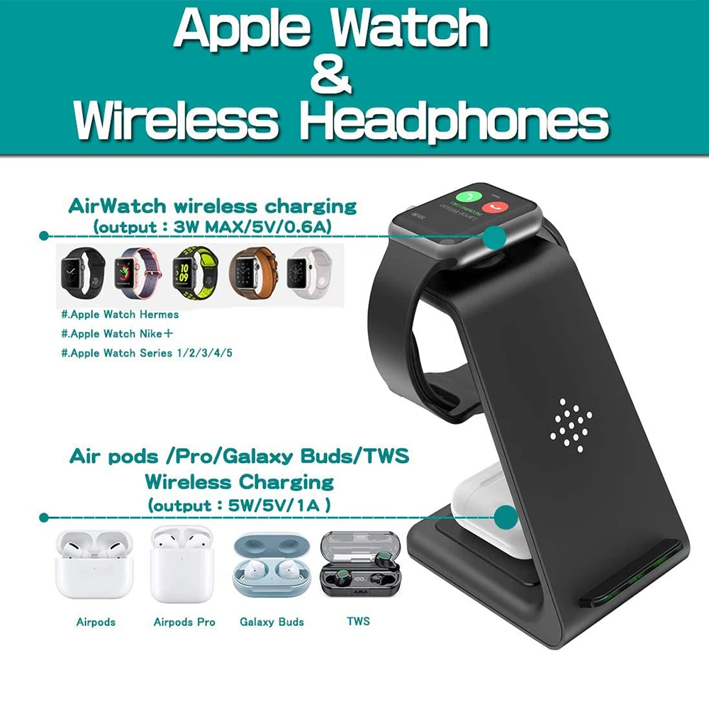 Беспроводная зарядная подставка Bonola Qi 3 в 1 для iPhone11/XR/Xs/AirPods3/iWatch5 быстрая зарядка