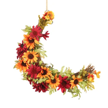

Artificial Moon Shape Chrysanthemum Garland Pendant for Thanksgiving Bar Wedding Party Wall Window Hanging Decorations