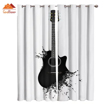 

Black Guitar Droplet Art Window Curtains Living Room Outdoor Fabric Drapes Curtain Home Decor