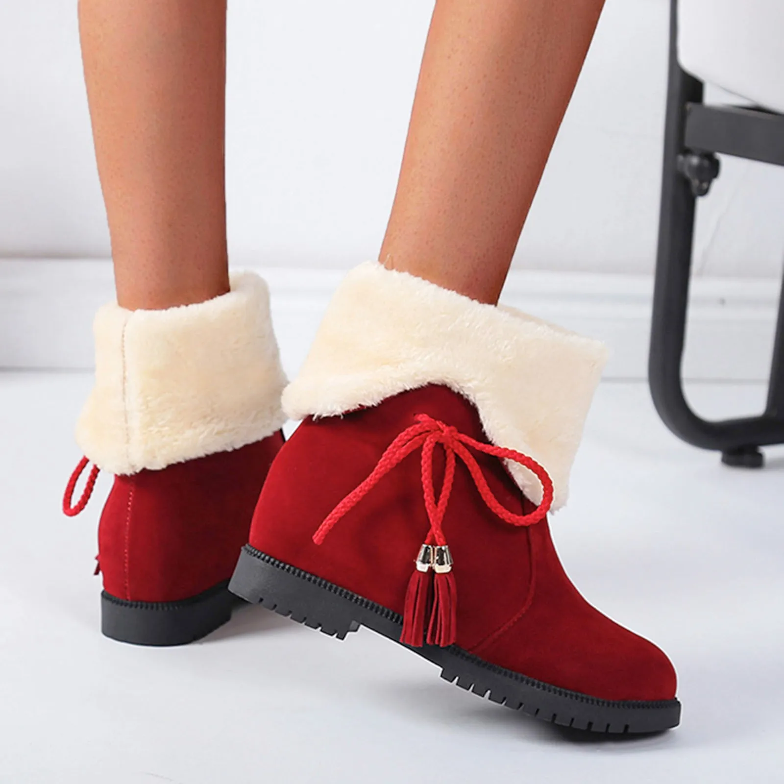 Botas de nieve cálidas para mujer, botines planos de felpa corta, botines  forrados de piel y lana de punto elástico, cálidos para invierno -  AliExpress Calzado