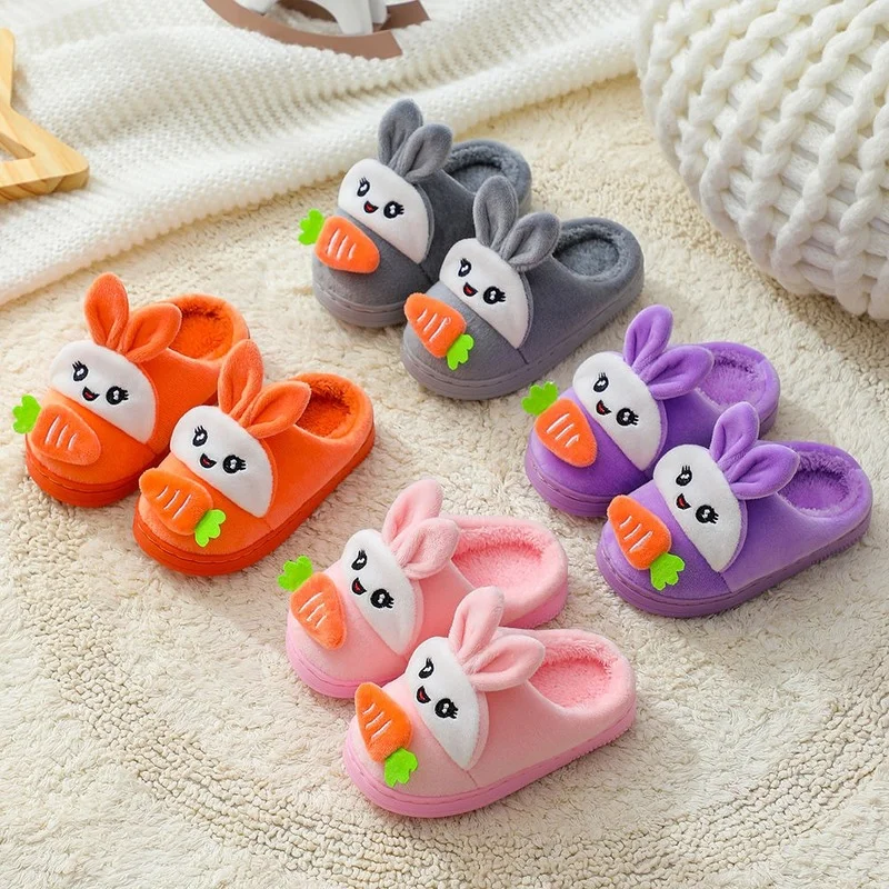 Cute Rabbit Children's Cotton Slippers Boys Home Warm Fashion Kids Cotton Slippers Little Girl Fur Slippers Bunny Slippers