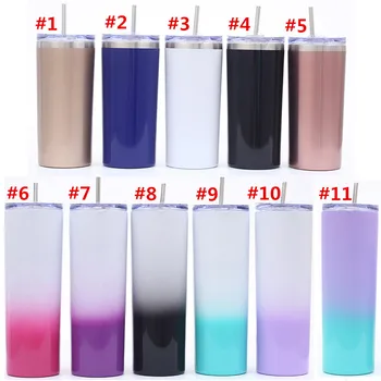 

100pcs 16oz 20oz Skinny Tumbler 18/8 Stainless Steel Water Bottle Classic Tumbler Vacuum Insulated Beer Cups Travel Mug With Lid