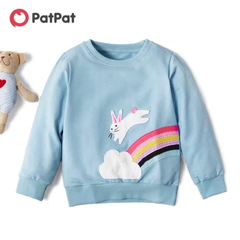 

PatPat 2020 New Spring and Autumn Pretty Bunny and Rainbow Embroidered Sweatshirt for Kids Girl Long-sleeve Clothes