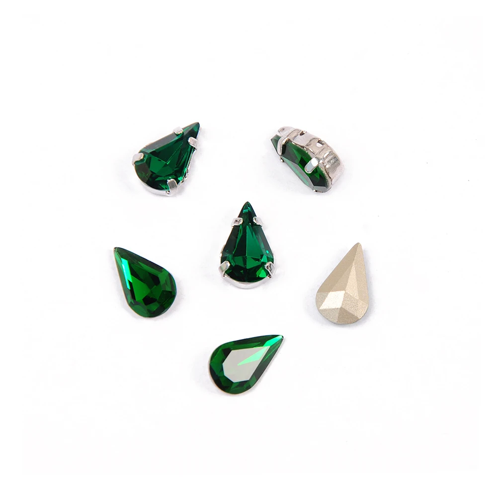 CTPA3bI Glass Emerald Color Crystal Sew on Rhinestones Pear Shaped Stones Strass Garment Shoes Accessories Applique Decoration