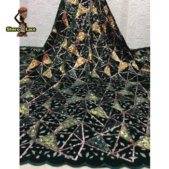 

African French Velvet Lace Fabric With Sequins Royal Blue Color 2020 Nigerian Embroidery Textile French Lace Fabric For Dress