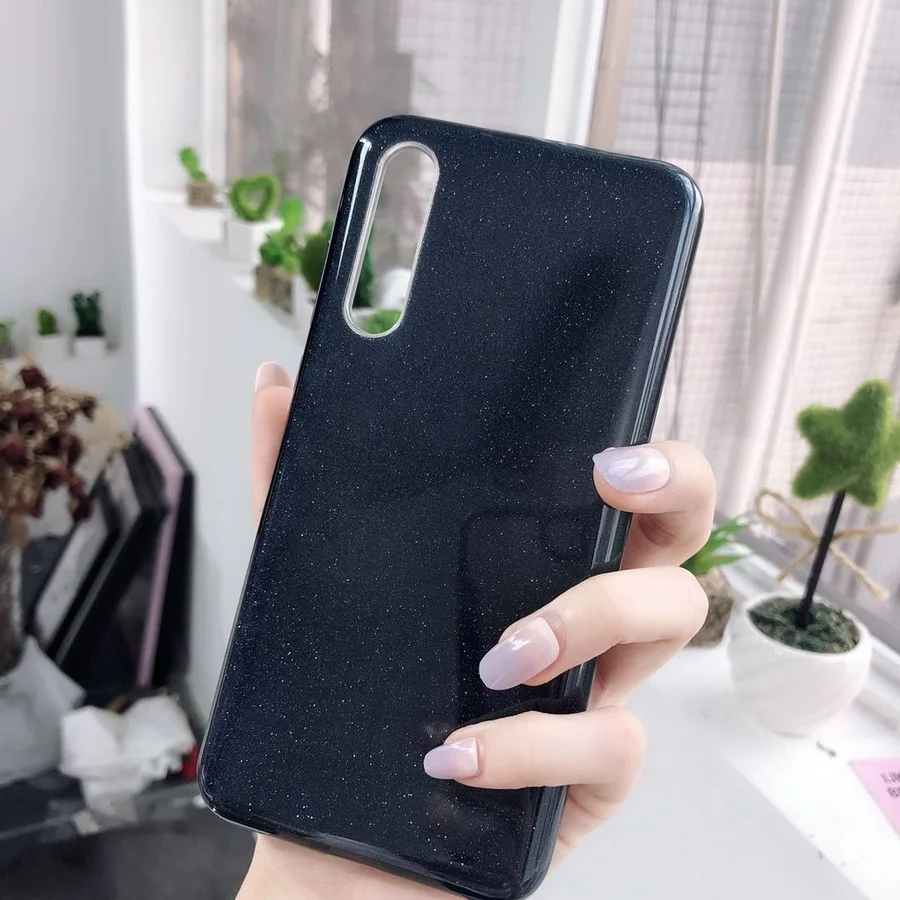 Ультратонкий с блестками Bling для huawei P30 P20 Pro Коврики 20 Lite P Smart Honor 10 8X P10 милые конфеты крышка мягкий модный гелевый 3 слоя - Цвет: Черный