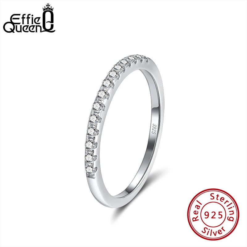 

Effie Queen Simple Classic Wedding Ring Women's 925 Sterling Silver Finger Rings with AAAA Zircon Jewelry Party Gift DSR204