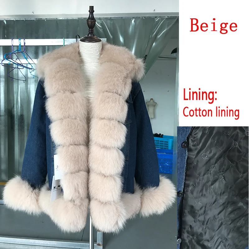 Beige Tatyana Furclub джинсовая парка, пальто из натурального меха, зимняя куртка для женщин, пальто из натурального меха лисы, Толстая теплая меховая парка, куртка из натурального меха - Цвет: Beige