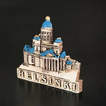 

Finland Refrigerator Helsinki Cathedral Tourist Souvenir 3D Hand-drawn Relief Resin Travel Souvenir Kitchen Magnet Decorations