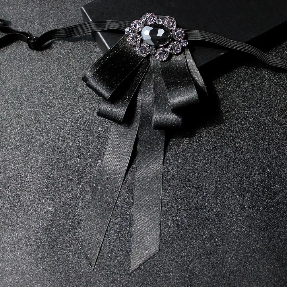 Ribbon Bow Tie Британский мужской женский ретро воротник рубашка галстук-платок Винтаж эластичная лента Стразы сплав Бабочка Форма лента галстук-бабочка - Цвет: Ribbon Bow Tie