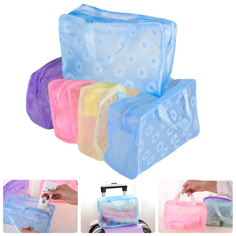  Translucent Waterproof Cosmetic Bag Portable Travel Wash Bag Bathroom Wash Bag Toothbrush Pouch Organizer Storage Bag 