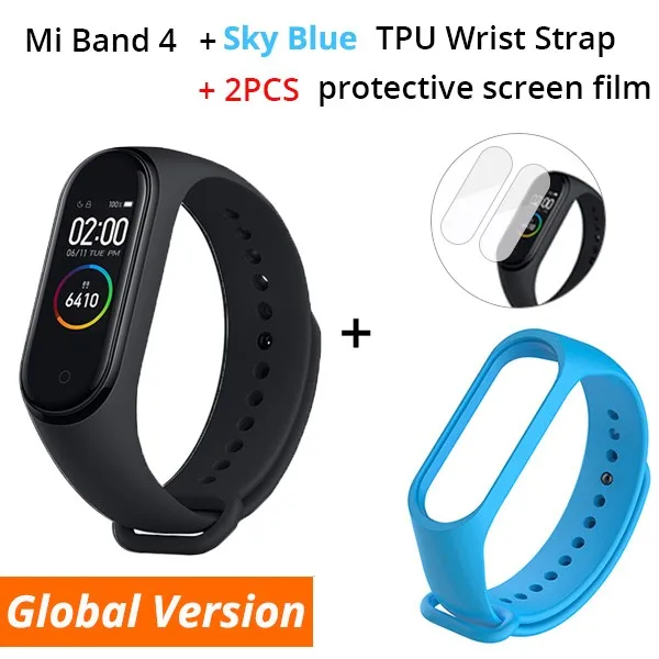 Add Sky Blue Strap Xiaomi mi Band 4 умный браслет 3 цвета AMOLED экран mi band 4 Smartband фитнес-тренажер Bluetooth спортивный водонепроницаемый смарт-браслет - Цвет: Add Sky Blue Strap