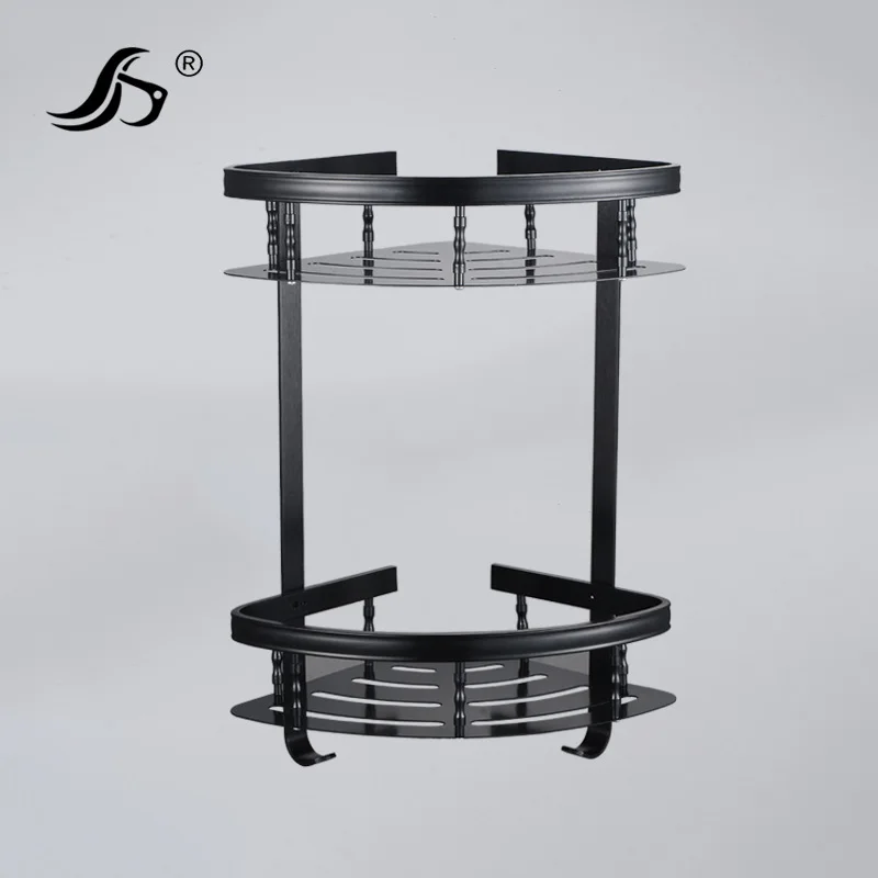 

Alumimum Storage Shelf Double Layer Black And White with Pattern Triangle Basket Ultra-strength Load-Bearing Bathroom Toilet wit