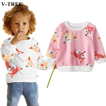 

2020 Brand Girls Sweatshirts Long Sleeve Shirts For Kids Children Sweater Autumn Winter Baby Tees Cartoon Fox Toddler Outerwear