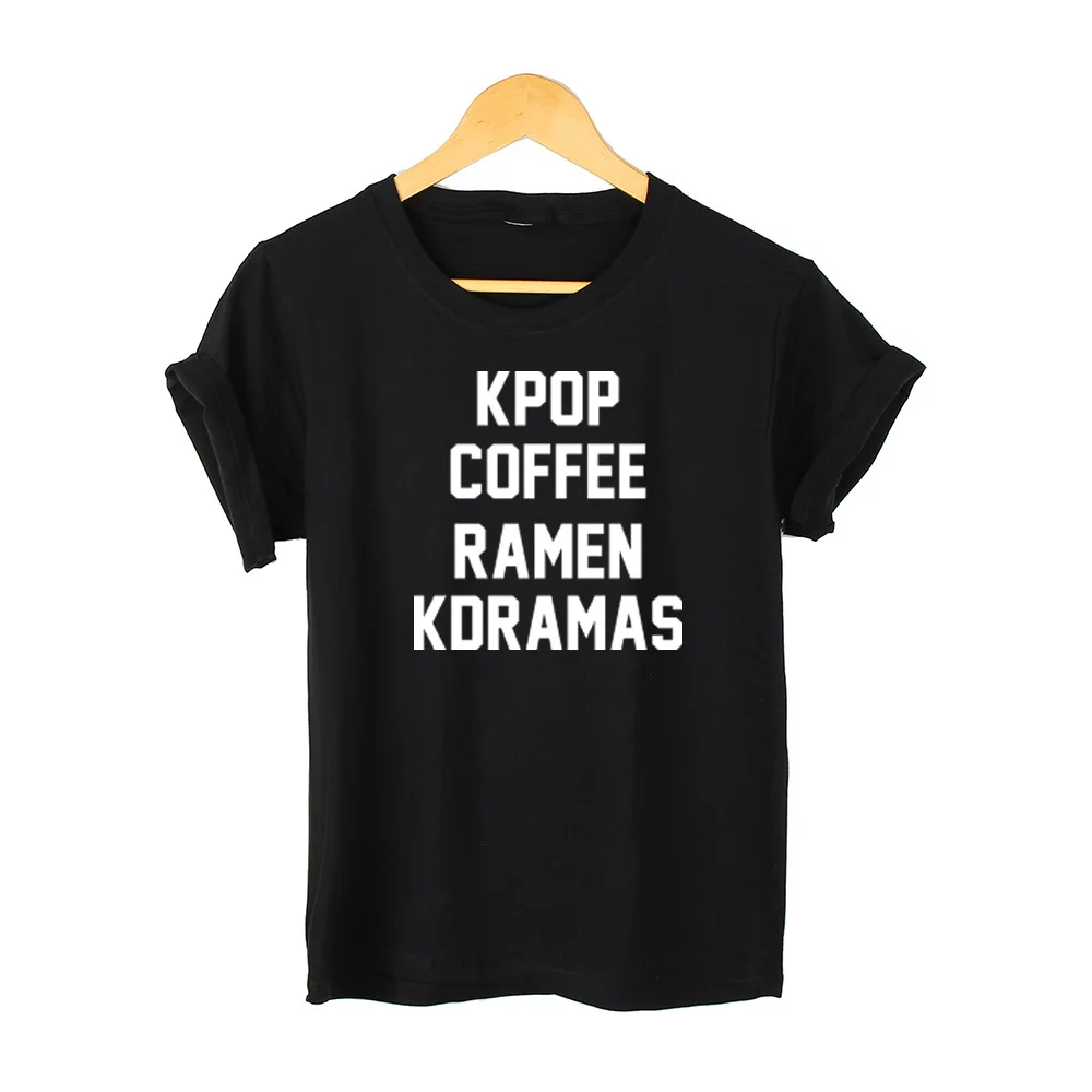 Kpop coffee Ramen Kdramas Футболка с принтом универсальная основа из чистого хлопка с коротким рукавом, с перекрестной каймой, международная торговля, настраиваемый