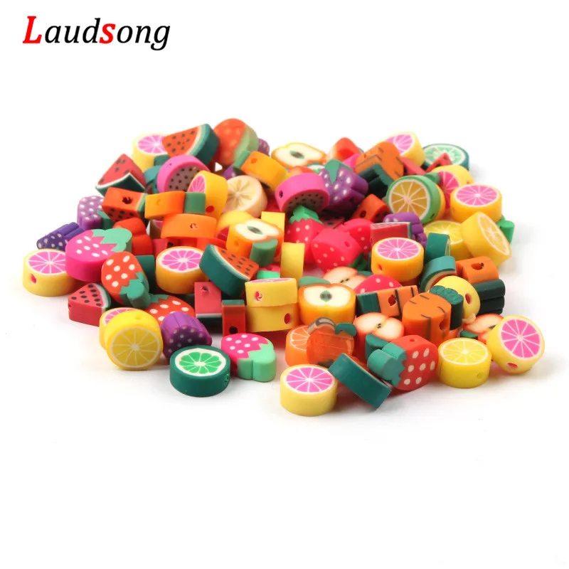 50pcs/lot Mixed Fruit Beads Polymer Clay Beads 10mm Handmade Spacer