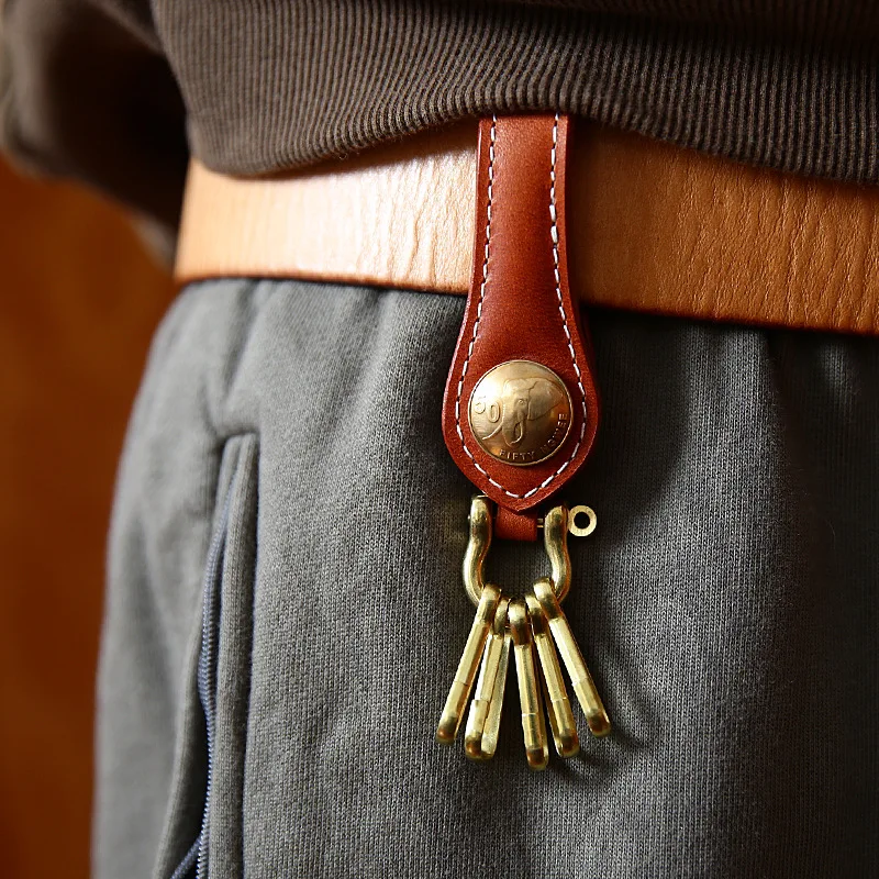 2021 Genuine Leather Key Wallet Holder For Men Male Cowhide Vintage Handmade Waist Keychain