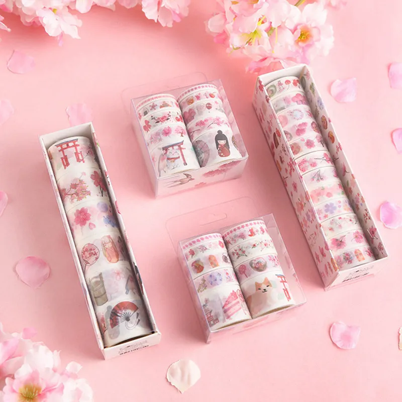Вишневые Цветы лента украшения Набор Kawaii Девушка Маскировочная Липкая Лента наклейки Скрапбукинг Канцелярские принадлежности DIY декоративная лента