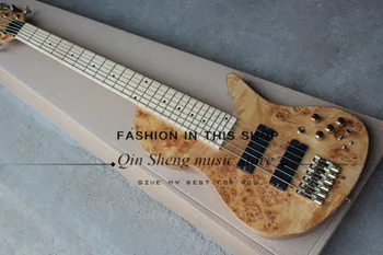 

free shipping custom 6 strings electric bass guitar,ASH wood body with burl maple veneer,string distance 15mm,golden hardware