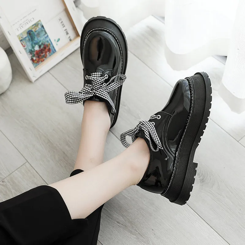

Round Toe Loafers Woman Nurse Shoes Bow-Knot 2019 Fashion Women's Black Flats Oxfords Autumn Casual Female Sneakers All-Match