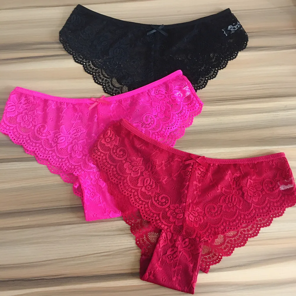 3 Pcs/lot Ladies Lace Panties Sexy Lingerie Low Waist Solid Briefs Big Size XXL Underwear Women Underpants Panty Intimates Soft cotton underwear for women Panties