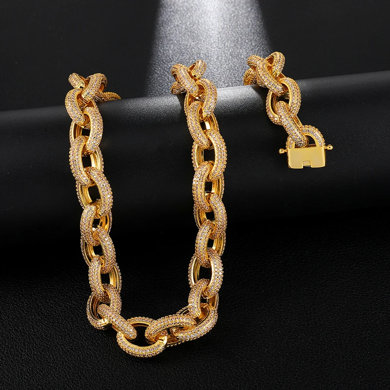 12 мм Iced Out AAA CZ витые овальные кубинские звенья цепи ожерелье большая застежка золото, серебристый циркониевый для мужчин медные ювелирные изделия