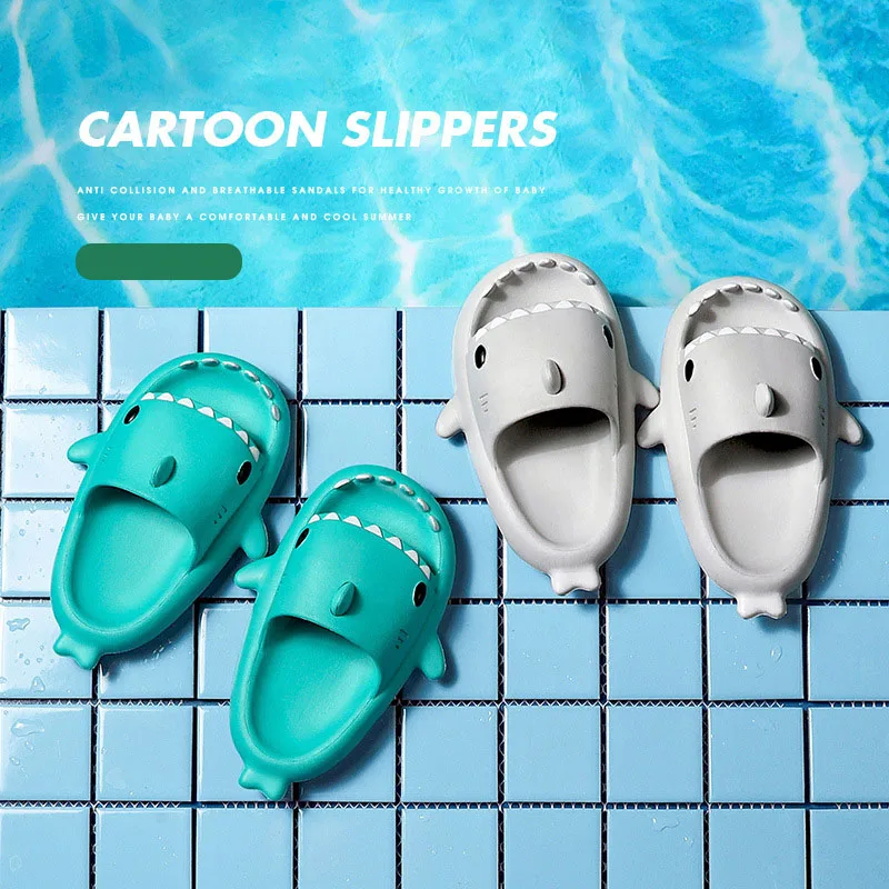 Children Slippers Kids Sandals Parent-child Aldult Women Men Shoes Cartoon Shark Summer Boys Girls Baby Soft Sole Anti-Slip slippers for boy