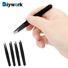 DIYWORK 4 шт./компл. Анти-статический Нержавеющая сталь Пинцет Набор «сделай сам» для бровей Промышленных Высокой Точности прямой Пинцет обслуживание инструмента