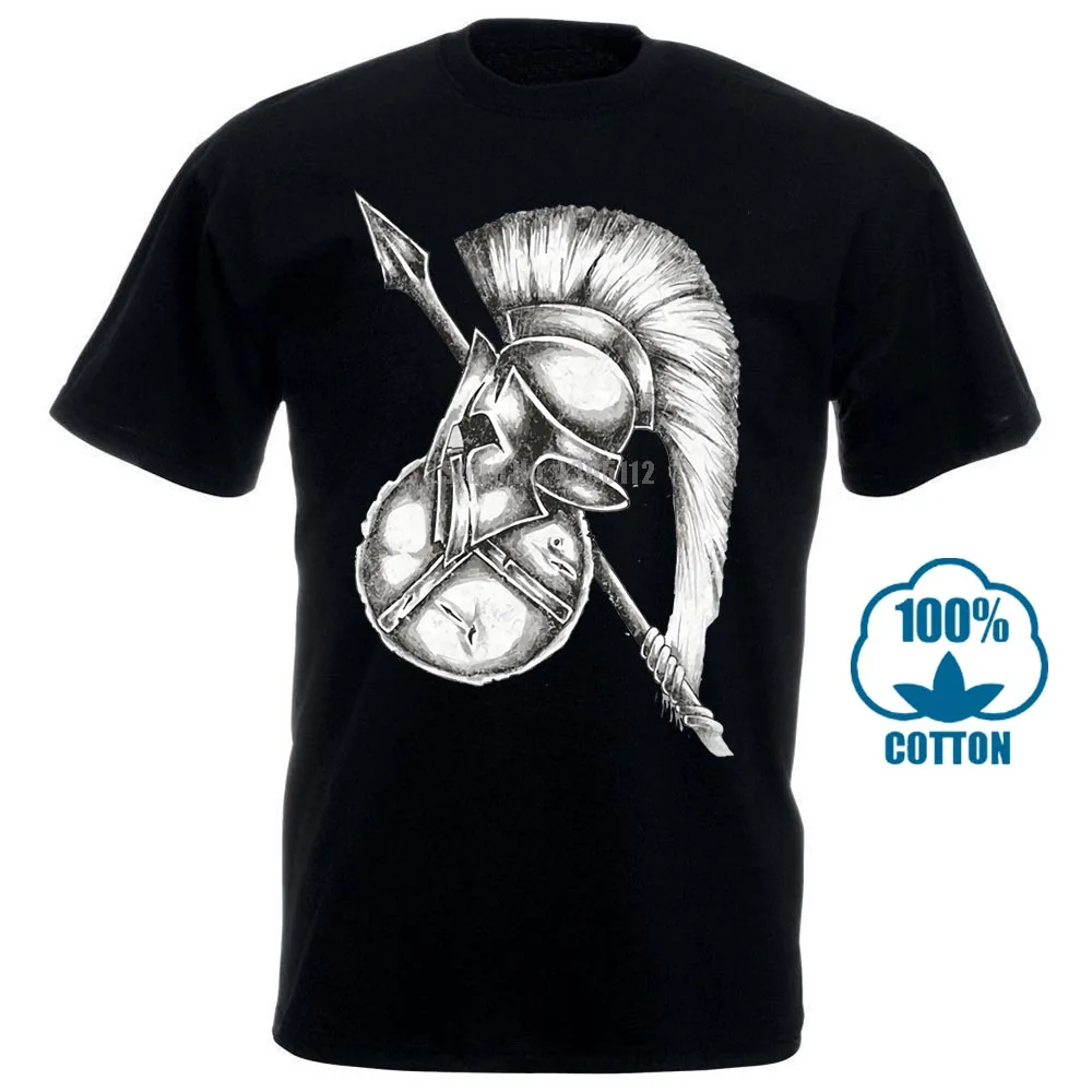 Interesting Short Sleeve Men Printing Spartan Gear T Shirt Sparta Spartans Shield Spear Helmet 012796 | Мужская одежда