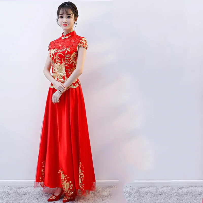 Летняя мода Sequin Кружева Cheongsam Современная Красная Невеста женится винтажное платье Qi Pao женское китайское свадебное платье Qipao акция - Цвет: Sht slv sequins S