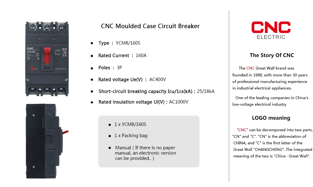 Cnc YCM8-160S 3p fixo moldado caso disjuntor