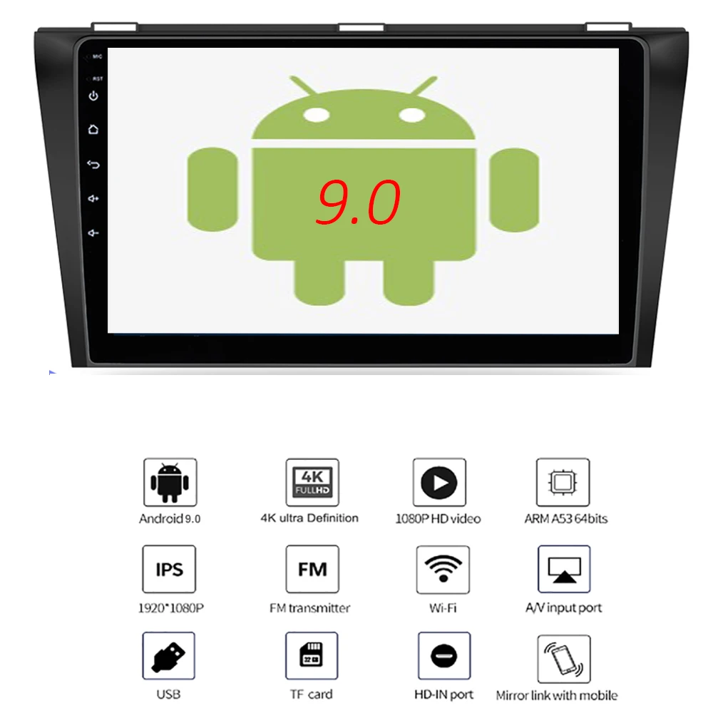 YAZH Android 9,0 8 ядерный автомобильный радио мультимедиа для Mazda 3 2004 2005 2006 2007 поддержка " ips gps экран зеркальное отображение Bluetooth 5,0