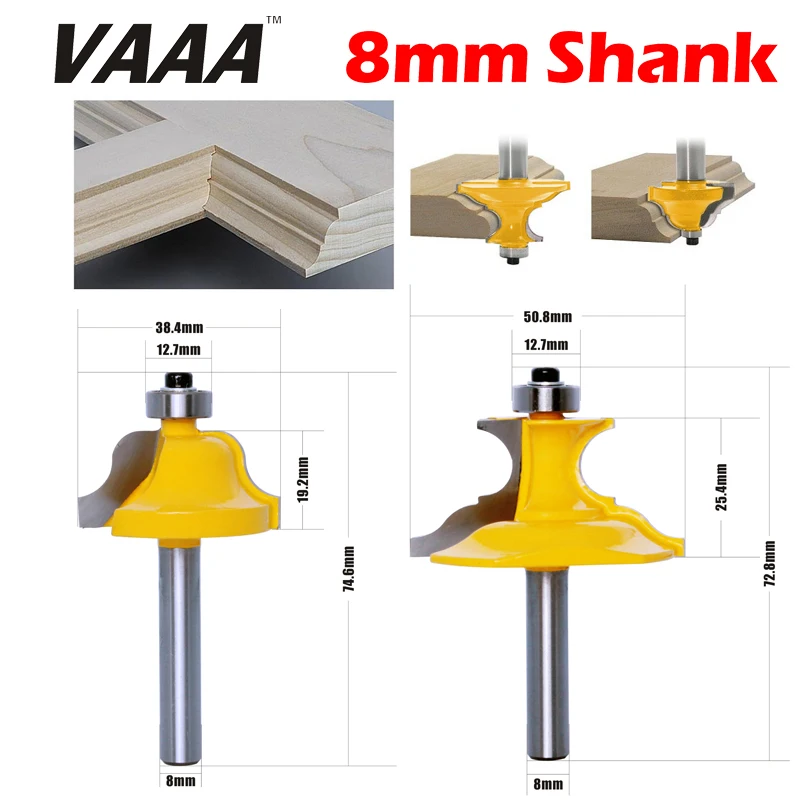 

VAAA 2pc 8mm Shank Wainscoting Roman Ogee & Pedestal Router Bit C3 Carbide Tipped Wood Cutting Tool woodworking router bits