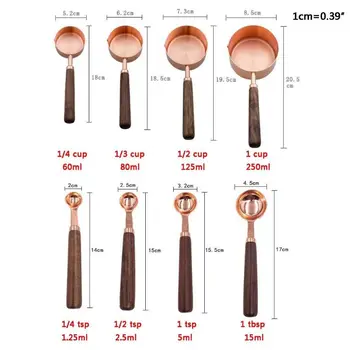 

8pcs Walnut Wooden Handle Stainless Steel Measuring Cups and Spoons Set Coffee Sugar Scoop Baking Kitchen Measuring Tool