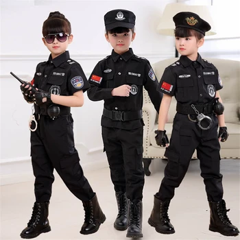 Children Halloween Policeman Costumes Kids Party Carnival Police Uniform 110 160cm Boys Army Policemen Cosplay